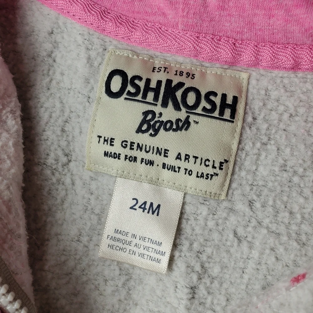 OshKosh B'gosh Gray & Pink Fleece-Lined Zip-Up Jacket Toddler Girl Size 24m